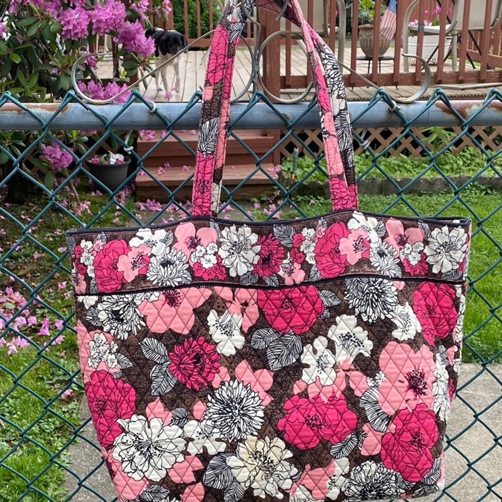 Vera Bradley Pink & Brown Quilted Large Floral Tote  Mocha Rouge vintage pattern